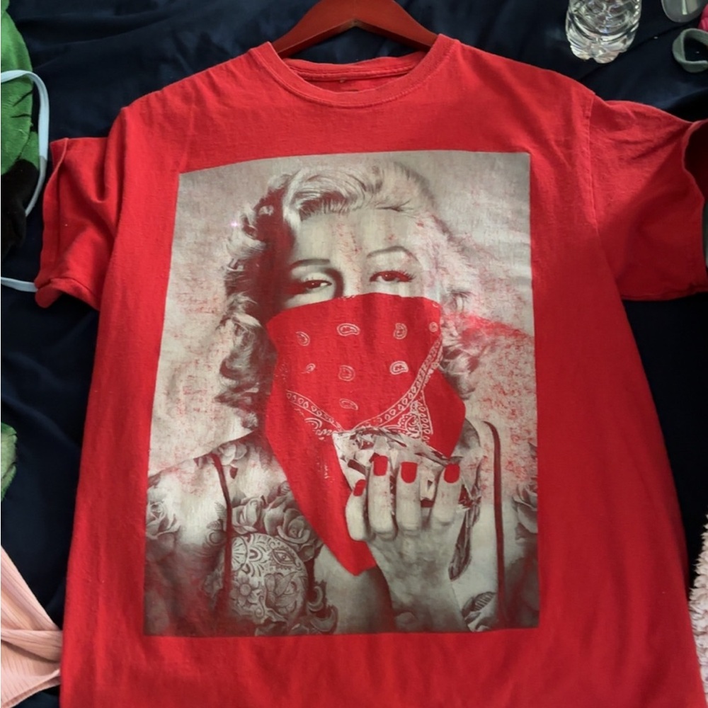 Red Graphic T-Shirt with Bandana Print